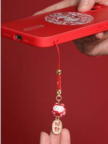 Pingente de Gato da Sorte Cerâmico, Cordão DIY para Celular, Pingente de Gato da Sorte para Celular, Enfeite de Bolsa, Suporte para Pen Drive