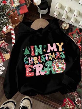 Christmas Teen Girl Sweatshirts Hoodie Cartoon Christmas Tree And Slogan Oversized Pullover Sweaters Top Y2K Girl's Preppy Clothes