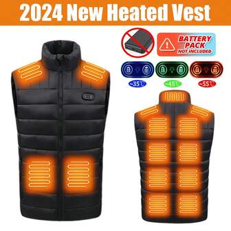 加热背心，冬季保暖户外USB加热背心，带15个碳纤维加热垫，3档温度调节