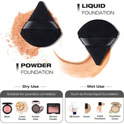 Puff Pure Cotton Face Soft Triangle Wedge Makeup Pad For Loose Mineral Body Powder, Black, Velour Sponge Makeup Tool...