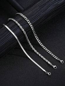 6pcs-1pc Simple Punk Hip Hop Stainless Steel Necklace, Bracelet Jewelry Set For Men, Suitable For Dating, Vacation And Daily Wear - Multicolor - View 3