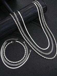 6pcs-1pc Simple Punk Hip Hop Stainless Steel Necklace, Bracelet Jewelry Set For Men, Suitable For Dating, Vacation And Daily Wear - Multicolor - View 6