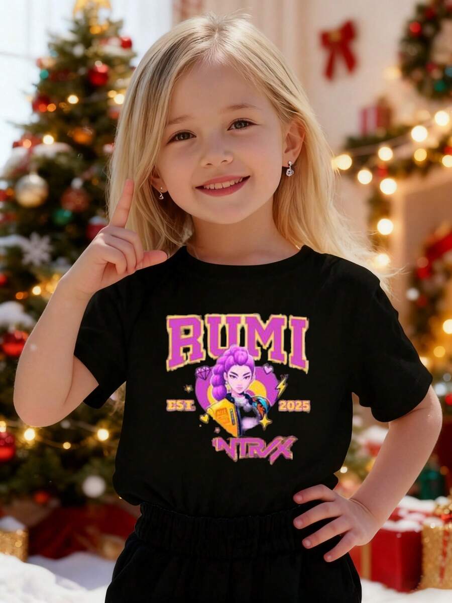 100% algodón puro para niños T-shirt Rumi con cabello morado y ropa ...