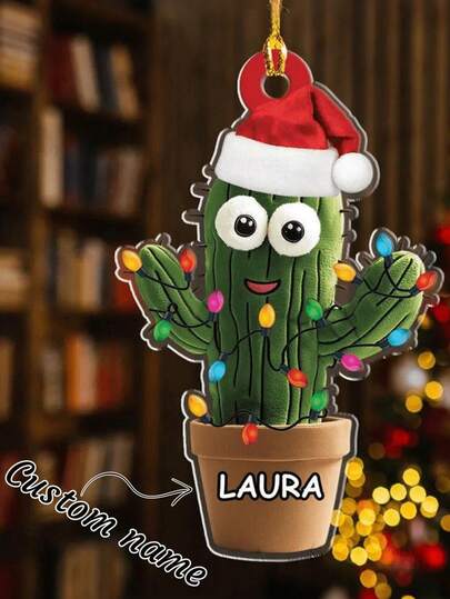 1 pieza Adorno de Navidad de acrílico transparente personalizado, Decoración navideña de iluminación con nombre 2D personalizado, Decoración de cactus, Fiesta de Navidad, Adorno para árbol de Navidad, Regalo navideño para familia/amigos/compañeros de clase