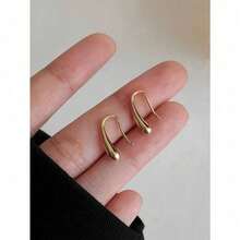 1pair Simple & Compact Earrings, High-Quality Gold-Plated Copper Ear Hooks, Suitable For Women's Daily Casual Wear - 簡約風格耳鉤 - 查看 5