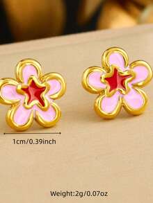 1 Conjunto Lindo Conjunto de Joias com Colar, Pulseira e Brincos de Flor em Aço Inoxidável