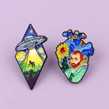 Klassischer Van Gogh Malstil Soft Emaille Pin Herren Broschen für Kleidung, Damen Anstecknadeln für Rucksack, schwarze Katze Abzeichen Pins Accessoires Schmuck Geschenke