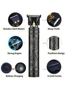 1 pieza Cortadora de pelo eléctrica profesional con cuchilla en T, recortadora de barba con carga USB inalámbrica, conjunto de cortadora de pelo retro para hombres, adecuado como regalo para el Día del Padre