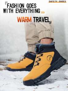 Men's Work Safety Shoes Steel Toe Hiking Boots High-Top Autumn/Winter Warm Sports Shoes Anti-Crush Anti-Puncture Work Shoes Industrial Construction Protective Toe Non-Slip Durable Men's Protective Safety Shoes - Yellow - View 3