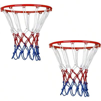 2 Pcs Red White Blue Basketball 12 Loops, Duty All - Weather Anti - Whip Basketball Hoop Net, Fits Indoor Outdoor Rims, Basketball Accessories, Rim Not Included