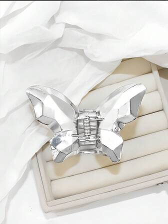 1 Pc Silver Minimalist Butterfly Clip Metal Women's Party Decoration Hair Clip Fashion Claw Clip Winter Hair Accessories Fashion Hair Claw