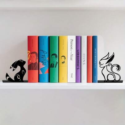 2 soportes de libros de metal negro con diseño de animales lindos - Decoración duradera de hierro para estantería, adecuado para el hogar y la oficina, ideal para biblioteca y espacio de aprendizaje, acabado de escritorio de estudiante, decoración de libros, soporte de libros, bloque de libros, soporte de libros, accesorios de estantería, pequeños artículos para libros, organizador de libros, acabado y almacenamiento de libros, accesorios de escritorio, estantería, biblioteca, almacenamiento de libros