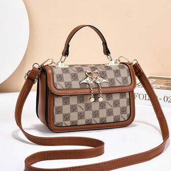 High-Quality Plaid Patchwork Shoulder Bag, Korean Retro Style, Suitable For Mom, Work, Commute, Birthday, Date, Casual, Versatile, Handbag & Crossbody, Holiday Gift