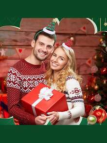 Tiara de Natal Fofa com Design de Estrelas, Árvore de Natal Espiral com Elementos Cartoon, Estampas, Decoração de Primavera, Tiara de Natal Adequada para Festa e Decoração de Feriado, Acessórios de Cabelo