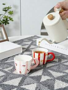 1 Stück kreative handbemalte gestreifte geprägte 3D Kirsche Keramik Kaffee/Milch Tasse für den Heimgebrauch - Verschiedenfarbig - Übersicht 5