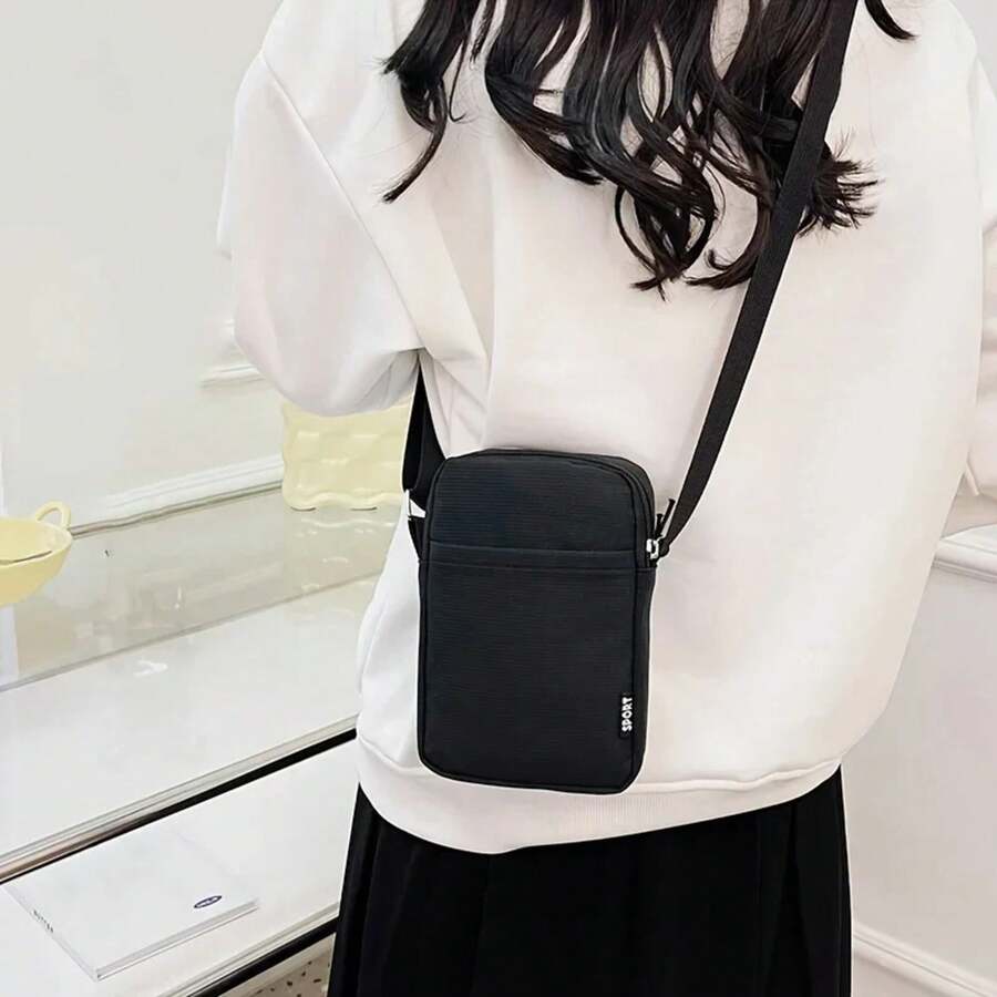 Nueva moda, bolso de mensajero de hombro simple y casual, bolso portátil para teléfonoóvil de mujer, bolso de hombro vertical para monedas, llaves y tarjetas bancarias DAEU - Negro - Ver 1