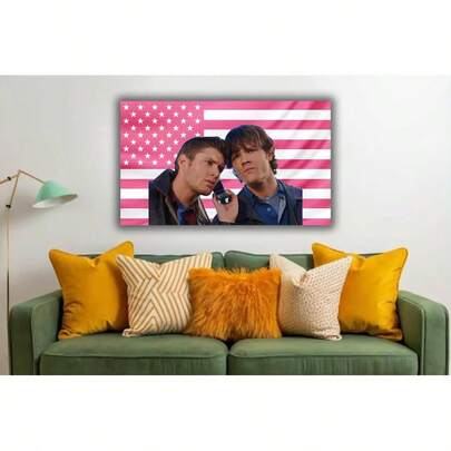 Pink Tapestry With American Flag Of The Winchester Brothers From  - Wall Decoration Of The TV Series / Decoration For Dean And Sam Winchester's Room / Aesthetic Gift For Fans