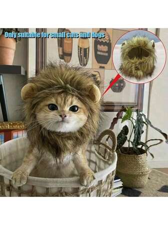 Cat Costume Cute Lion Mane Cat Wig Hat Cosplay Clothes Cap Dress Up Puppy Kitten Halloween Christmas Party Decoration Supplies