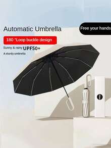 1PC 10 Bone Automatic Buckle Oversized Fully Automatic Umbrella, Thickened And Reinforced Men's/Women's Foldable Sun Protection Umbrella For Both Rain And Sunshine | Foldable, Reinforced Thickened Sunshade & Student Umbrella(Pay Attention To The Size And Weight Of The Product)