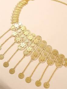 1 pieza Cinturón de bata de mujer chapado en oro, con patrón floral tallado, estilo retro de lujo, cadena de cintura para novia y boda, adecuado para fiestas, eventos festivos y bodas