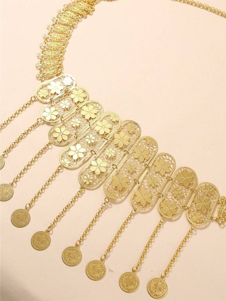 1 pieza Cinturón de bata de mujer chapado en oro, con patrón floral tallado, estilo retro de lujo, cadena de cintura para novia y boda, adecuado para fiestas, eventos festivos y bodas