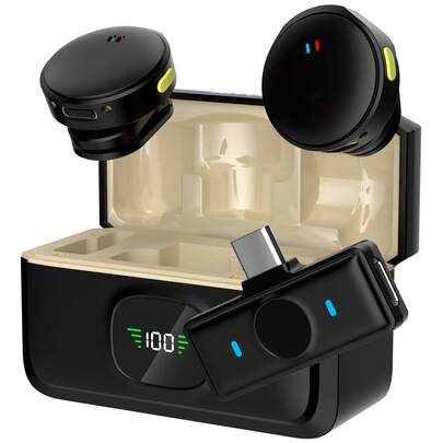 HITOZON Microfone de lapela sem fio profissional: Plug & Play, visor LED, estojo de carregamento portátil - Compatível com smartphones, computadores e câmeras - Ideal para criação de conteúdo, transmissões ao vivo e podcasts.