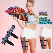 Summer Rave Fan Holster Rave Fan Holder Folding Hand Pouch Foldable Sleeves With Waist Belt Thigh Party - Grid Line Style - 查看 7