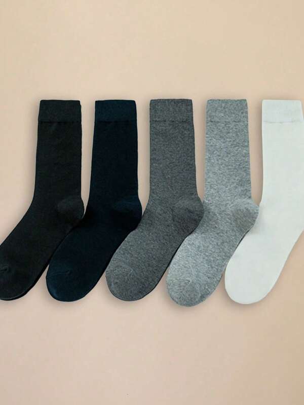 5 Paar Herren klassische einfarbige Crew Socken, europäischer und amerikanischer Gentleman Stil, lässige Herbst/Winter Socken