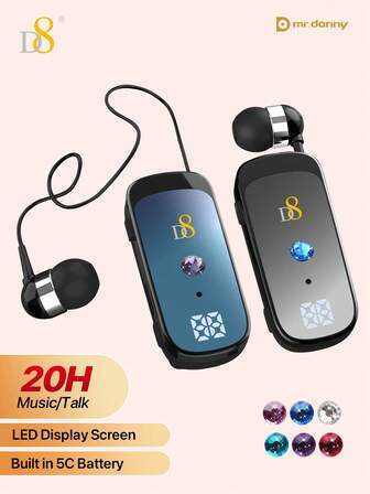  D8 可伸缩无线头戴式耳机，带 LED 显示屏和降噪麦克风，通话时间长达 20 小时 | 舒适的夹式耳塞，免提立体声耳机 | 蓝牙 5.3 稳定连接，适用于运动、商务和卡车司机 | 兼容 和安卓系统，是日常通勤和办公的理想之选 | 情人节科技礼物，送给她的礼物，送给商务人士的生日礼物
