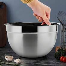5pcs Stainless Steel Mixing Bowls With Lids, 3 Grater Attachments, Stackable Mixing Bowls For Salad, Fruit, Pasta & Baking,  Round Shape, Novelty Kitchen Cooking Tools - màu đen - Xem 8