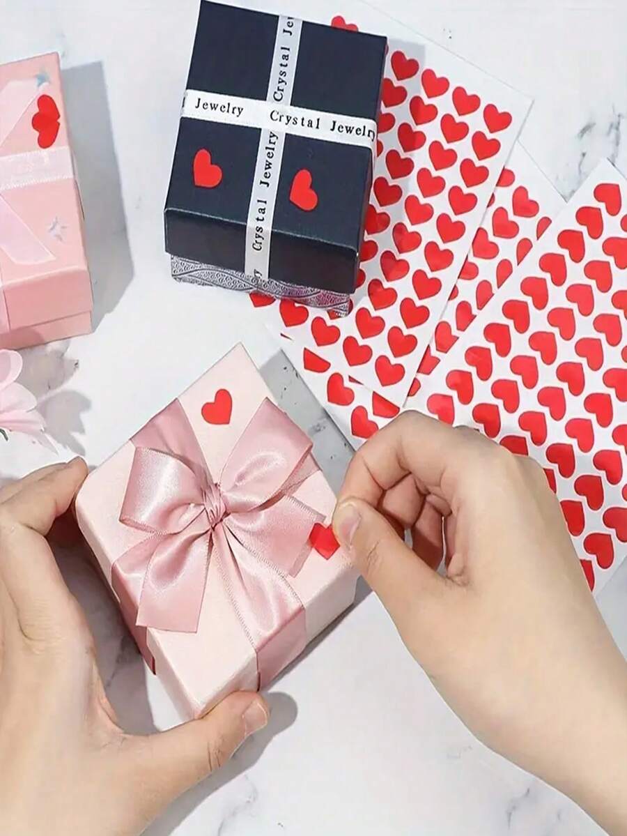 600pcs Romantic Heart Shaped Stickers - 10pcs Red & Pink Love Stickers, Ideal For Jewelry Gift Boxes, Gifts And Decorative Packaging | Multipurpose & Festive Use, Romantic Packaging | Love Themed Stickers | Adhesive Stickers, Valentine's Day Decor - Red - View 1
