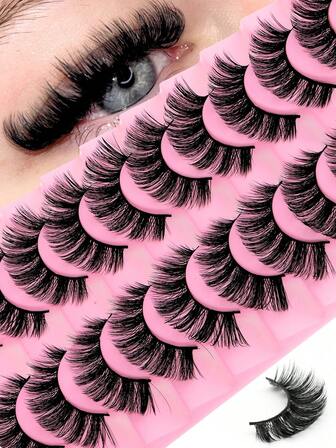 10对D卷度俄式假睫毛，3D立体假睫毛，浓密型假睫毛，打造凌乱魅惑妆效，整条假睫毛，可拉长并浓密眼尾，打造精致美妆。