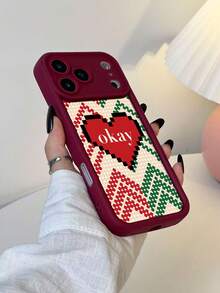 1pc Red TPU Material Christmas Polka Dot Heart Text Pattern Phone Case Compatible With IPhone 17/17promax/17pro/Air/13/16E/16promax/16/15/14/12promax/13promax/11pro/14pro/15pro/12/7plus, Fashionable Protective Soft Case, Personalized Pattern Design, Unisex