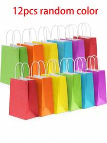 2/6/12/24 piezas - Bolsas de regalo de papel kraft de colores surtidos con asas, adecuadas para regalos de cumpleaños, suministros para fiestas, bodas, manualidades DIY, decoraciones de cumpleaños, recuerdos de fiestas, decoraciones de bodas, bolsas de dulces de Halloween, decoración de despedida de soltera, regalos de despedida de soltera, despedida de soltera, recuerdos de fiesta de novia, recuerdos de invitados de boda, bolsas de regalo de Navidad, papel de regalo de Navidad, bolsas de Navidad, bolsas de fiesta, bolsas de despedida de soltera - Multicolor - Ver 8