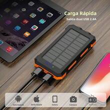 Cargador solar portátil de alta capacidad (20000 mAh) con dos puertos USB de 5 V. Compatible con iPhone y Android. Batería externa indispensable para acampar y hacer senderismo. - Naranja Quemada - Ver 4