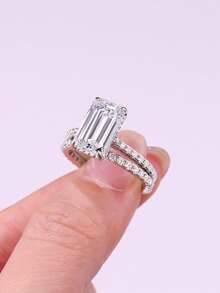 925纯银莫桑石戒指，女士款，低过敏性，高端订婚/结婚戒指，情人节/生日礼物，防氧化礼盒包装 - 銀色 - 查看 20