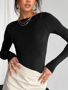 ملابس علوية طبقة أساسية طويل الأكمام ذو رقبة دائرية مناسب للربيع 2025 - أنيق ومتعدد الاستخدامات - الأسود - مشاهدة 1