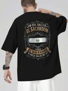T-Shirt With The Flag Of El Salvador, Soft Cotton, Loose Fit, Breathable, Casual, Artistic Print, Double-Sided Print. - màu đen - Xem 3