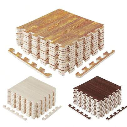 4Pcs Wood Grain Floor Tiles Foam Mat EVA Interlocking Mats Tile 60*60*1CM Thick Flooring Wood Puzzle Exercise Mats Borders
