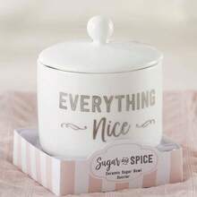 Ceramic Sugar Container/Bowl, Spice And Everything Nice, White With Silver Foil, One Size