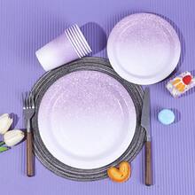 10pcs/20pcs/30pcs/60pcs Set Ombre Purple Party Supplies, Lavender Paper Plates, Cups, Napkins, Suitable For Wedding, Bridal Shower, Birthday, Anniversary Lavender Themed Party Decorations, Disposable Party Tableware, Soft Color Tone, One-Time Paper Dinnerware - Multicolor - View 3