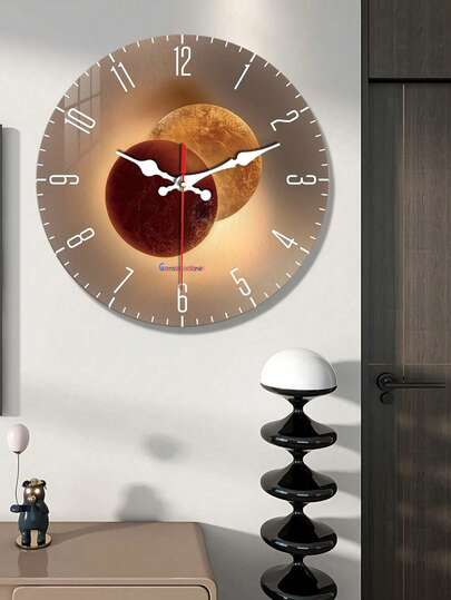 Pc 10 Inch/12 Inch Verlichting Shadow Art Frameless Wood Wand Clock, Planet Pattern, Silent Non Ticking, Living Room, Bedroom, Dining Kitchen, Office Home ation Crafts, Round Friends, Battery Powered (No Battery) Room view 3