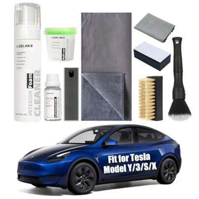 For Tesla Interior Cleaner Kit 9PCS Foam Seat Cleaner  For Tesla Black And White Vegan Leather With Screen Cleaner Plastic Restorer Car Detailing Kit For Model Y 3 S X Accessories