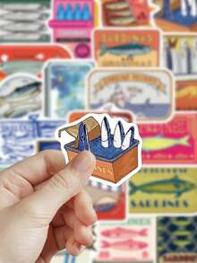 50pcs Sardines Stickers For Luggage Scrapbook Laptop Helmet Room Decor DIY Graffiti Stickers - Multicolor - View 7