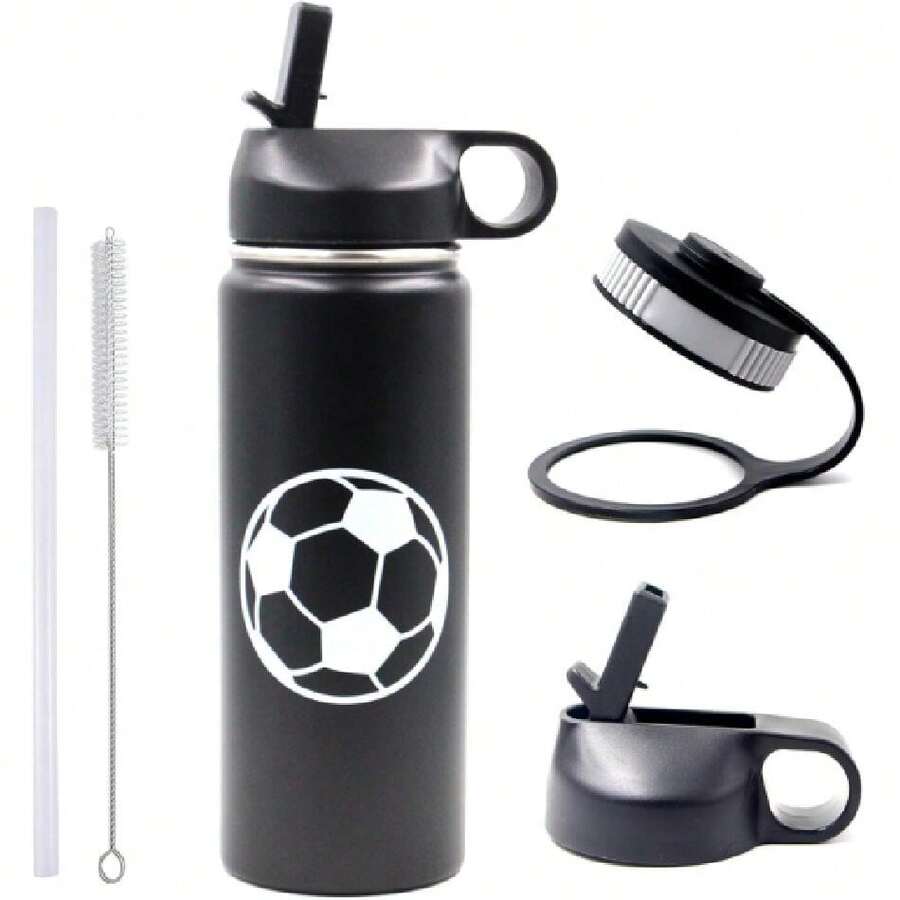 18 Oz Soccer Water Bottle, Sports Flask Metal Travel Mug With 2 Lids, Stainless Steel Double Wall Vacuum Insulated Leak Proof Water Bottles, Soccer Accessories Stuff Gifts For Mom Boys Girls Player,27007896 - Màu hồng gỉ - Xem 1