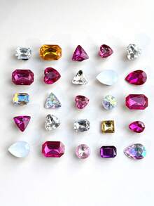 28pcs Rhinestone DIY Decorative Shoe Charms For Slippers, Removable Artificial Gemstone Decorations, Unisex - Rose Red - View 1
