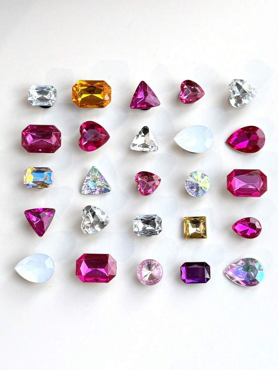28pcs Rhinestone DIY Decorative Shoe Charms For Slippers, Removable Artificial Gemstone Decorations, Unisex - Rose Red - View 1