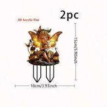 1pc/2pcs Acrylic Fairy & Kitty Garden With Lantern, Butterfly & Lighting Effect, Suitable For Outdoor Art, Yard Garden Display, Fairy Garden Decor, Creating Dreamy Atmosphere, 2D - Multicolor-ground Plug - View 6