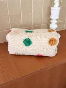 1个装毛绒保暖羊羔绒化妆包，横条纹防水，波浪点图案，女士化妆包，小巧收纳化妆盒，女士旅行包，铅笔盒，日常大容量化妆刷旅行洗漱包整理包，手拿包，口袋，女士手拿包，女士礼物，圣诞礼物，女士礼物创意，化妆包，旅行必备 - 彩色 - 查看 9