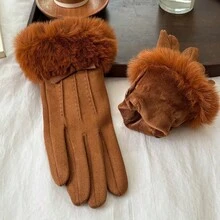 1 Pair Elegant Lady's Windproof Touchscreen Gloves, Thick Thermal Lined Suede Fabric, Suitable For Autumn/Winter, Cycling - Multicolor - View 4